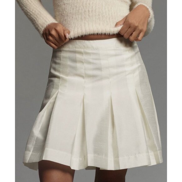 Maeve Anthropologie Pleated Taffeta Mini Skirt Size 8 Ivory - Picture 1 of 8